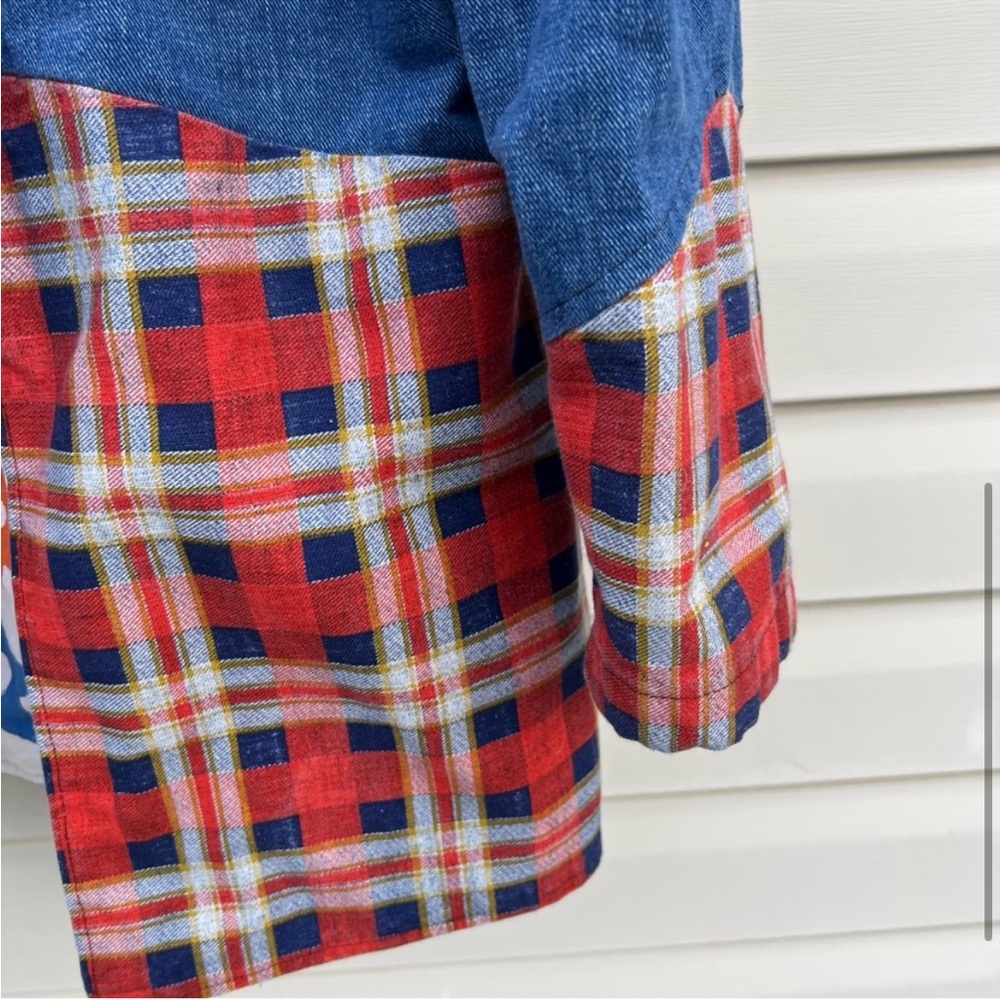 Denim & Red Plaid Open Front Women's Jacket - Picture 14 of 16